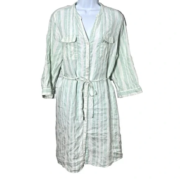 New Linen Pastel Striped Shirt Dress XL Coastal Beachy Old Money Preppy Minimal - Picture 2 of 12